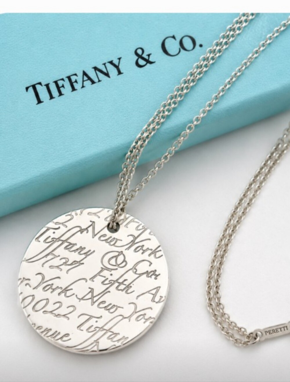 Tiffany & Co. Notes "Fifth Avenue" Pendant And Chain, Sterling Silver 925